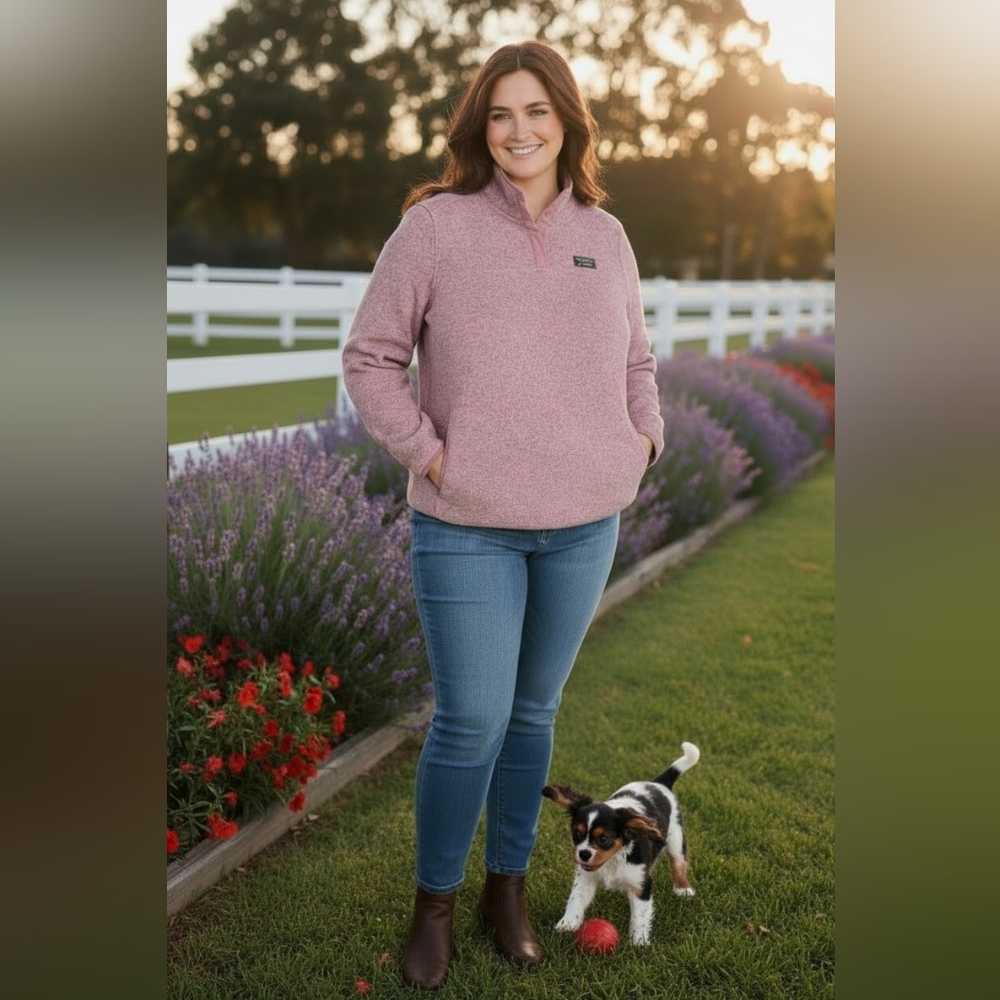 L.L. Bean Heathered Rose Pink Cowl-Neck Pullover With Snaps